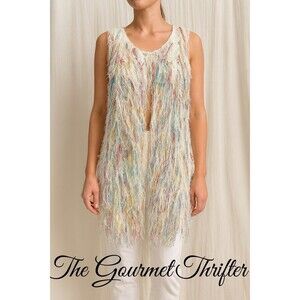 Lauren Michelle Multicolor Eyelash Fringe Knit Sleeveless Vest Duster Boho Med